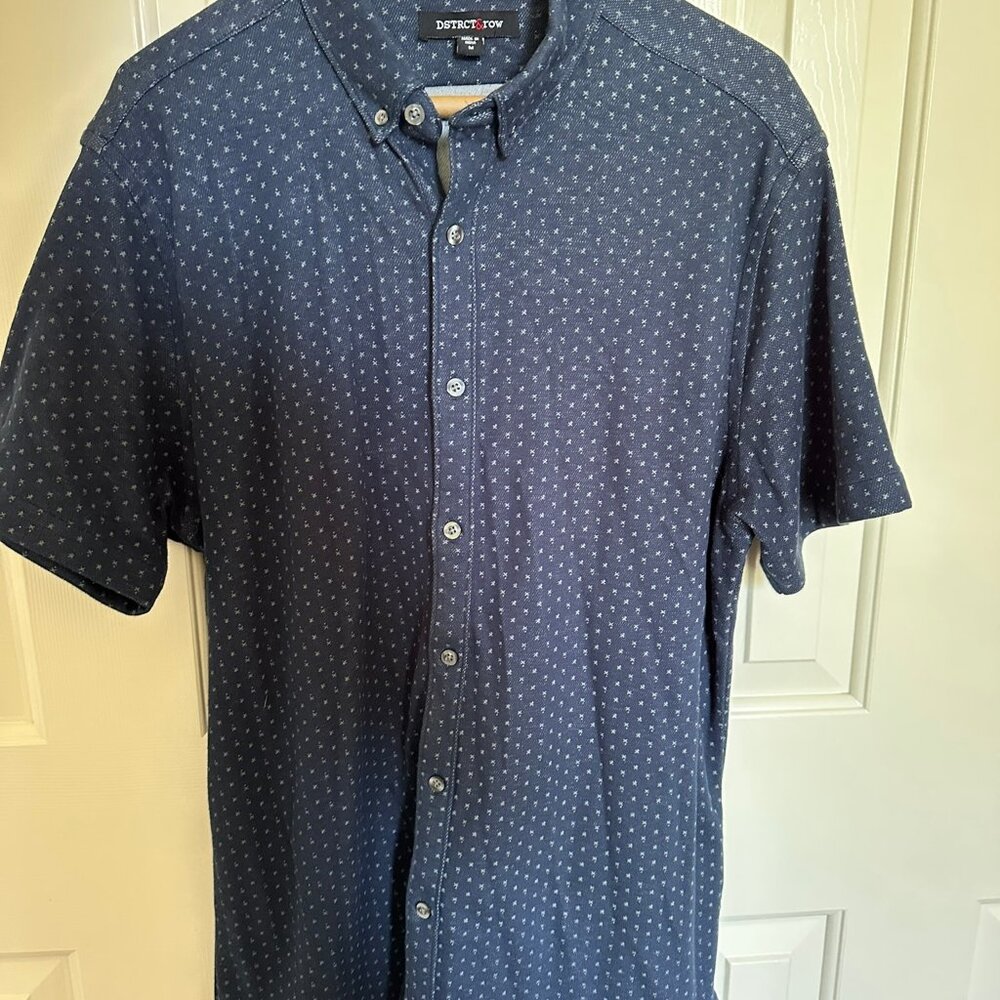 DSTRCT & Row Mens Navy Spotted Polo Size M